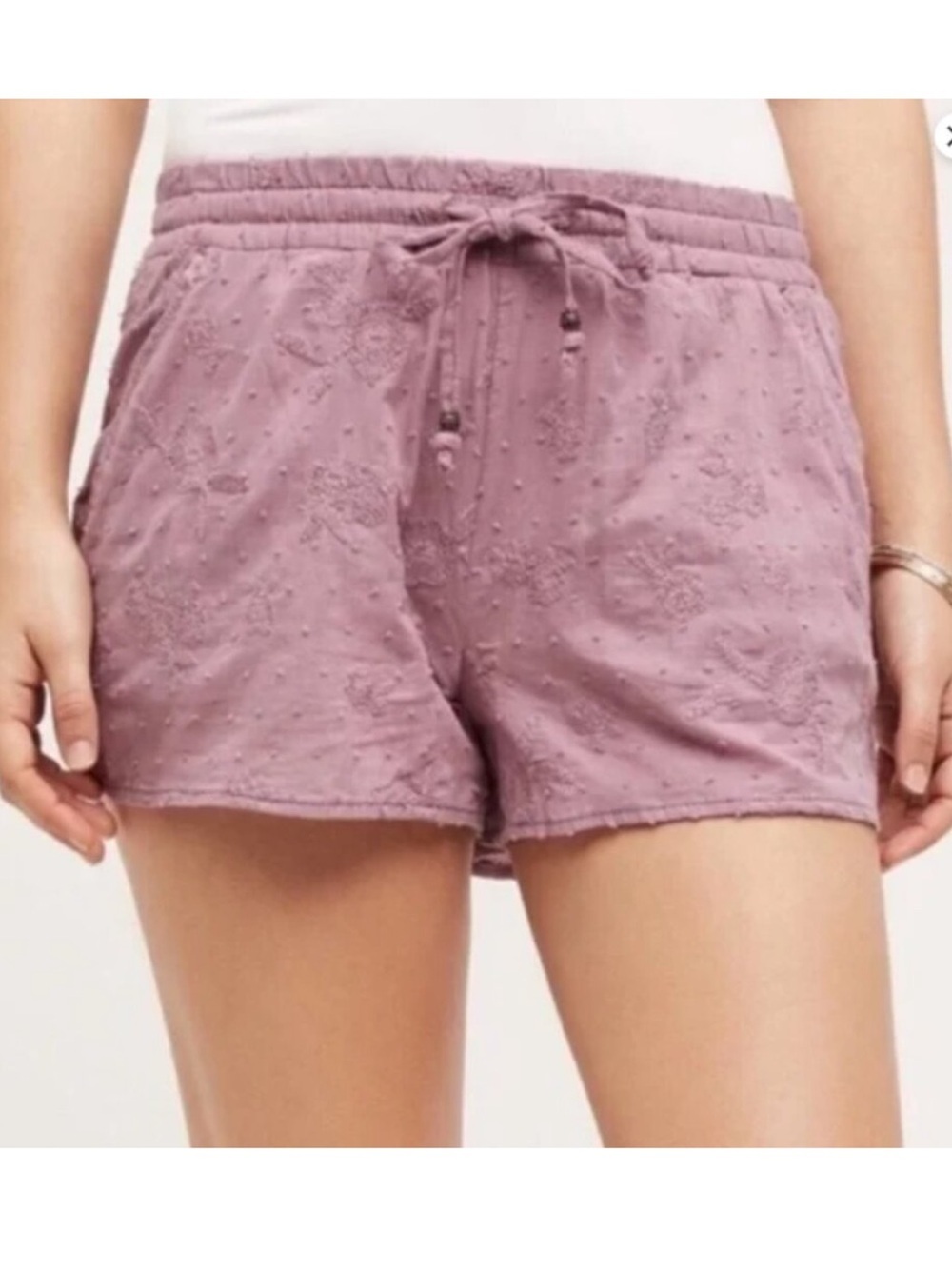 Anthropologie Hei Hei Embroidered Swiss Dot Drawstring Shorts XS Boho